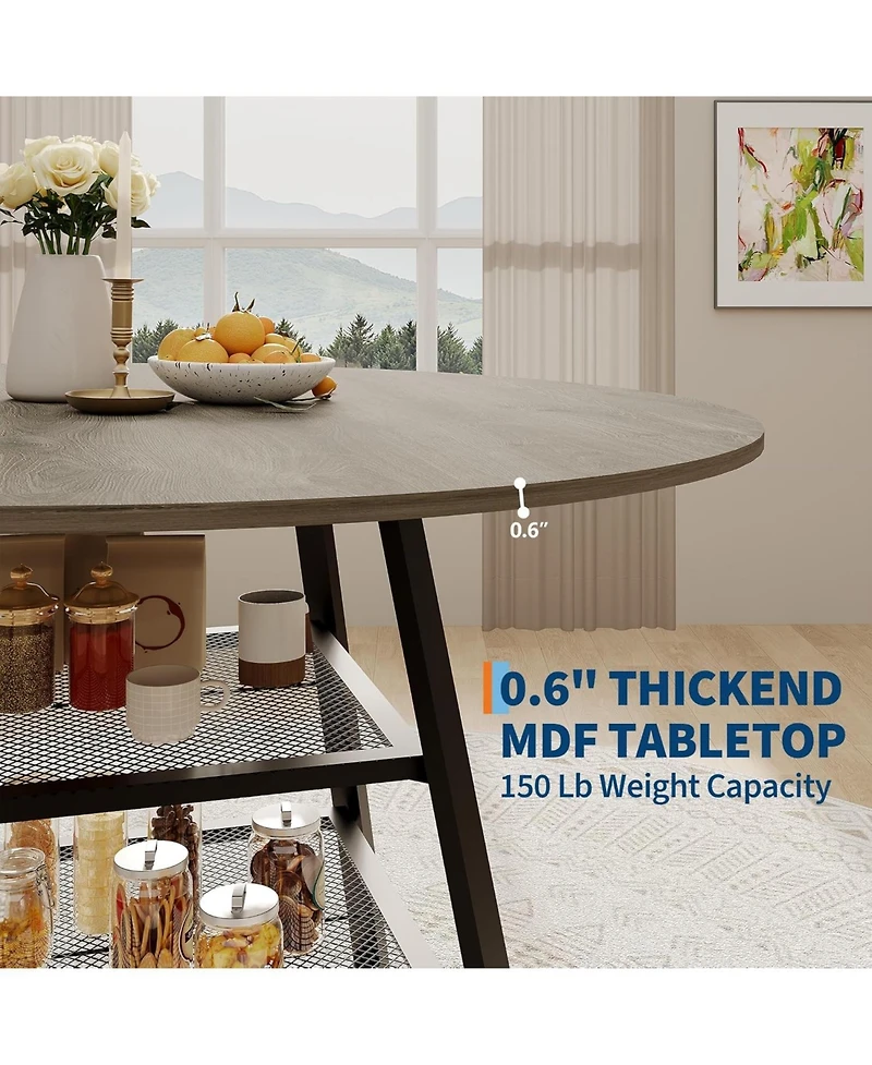 gaomon Dining Room Round Table Set for 4-6, Circle Kitchen Dining Table with Metal Base, 42 Inch Wooden Round DiningTable, Wood Kitchen Tables