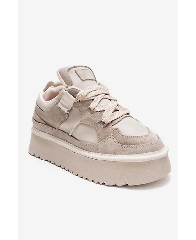 Forever & Always Shoes Women's Riven Leather Platform Sneaker