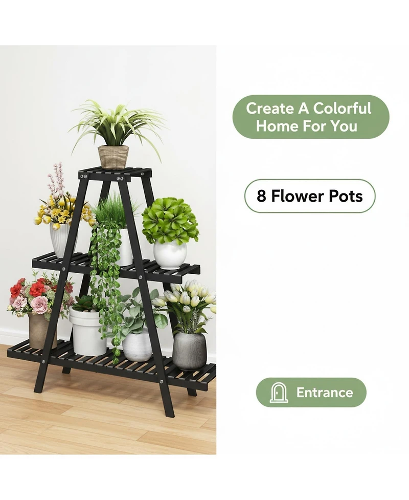 Yigii 3 Tier Plant Stand Indoor Outdoor 8 Potted Flower Holder Ladder Rack Sturdy Modern Country Design