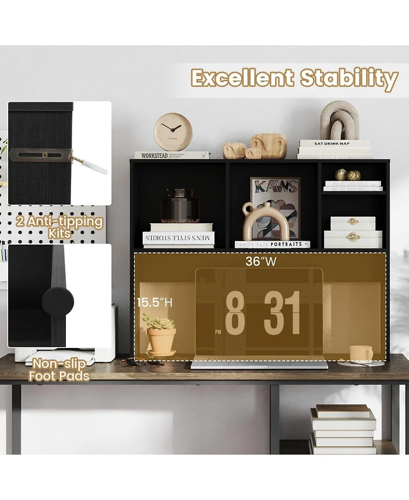 Yigii 7 Shelves Desk Hutch Desktop Organizer Anti Toppling Wood Study Office Dorm