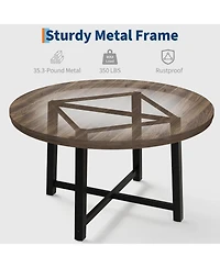 gaomon 47" Round Dining Table for 4, Modern Industrial Kitchen Table with Thick Tabletop and Sturdy Metal Base, Space-Saving Wooden Kitchen