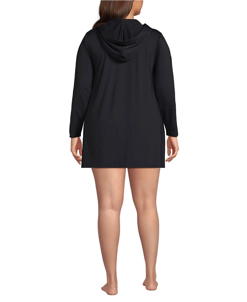 Lands' End Plus SunShade Upf 50 Hooded Mini Swim Cover-Up Dress