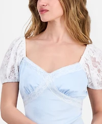 And Now This Petite Satin Lace Puff-Sleeve Top, Macy's Exclusive
