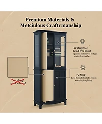 Yigii 72" Freestanding Kitchen Pantry Storage Cabinet Glass Door Adjustable Shelves Multifunctional Classical