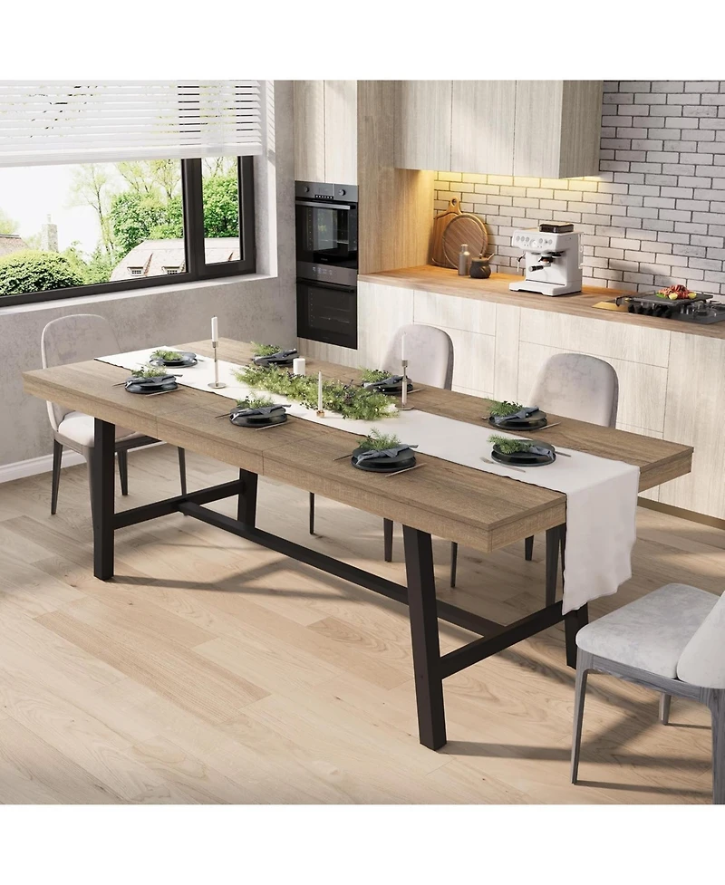gaomon 63-83" Extendable Dining Table, Industrial Rectangular Dining Room Table for 6-8 People, Expandable Kitchen Table with Heavy Duty Metal Frame