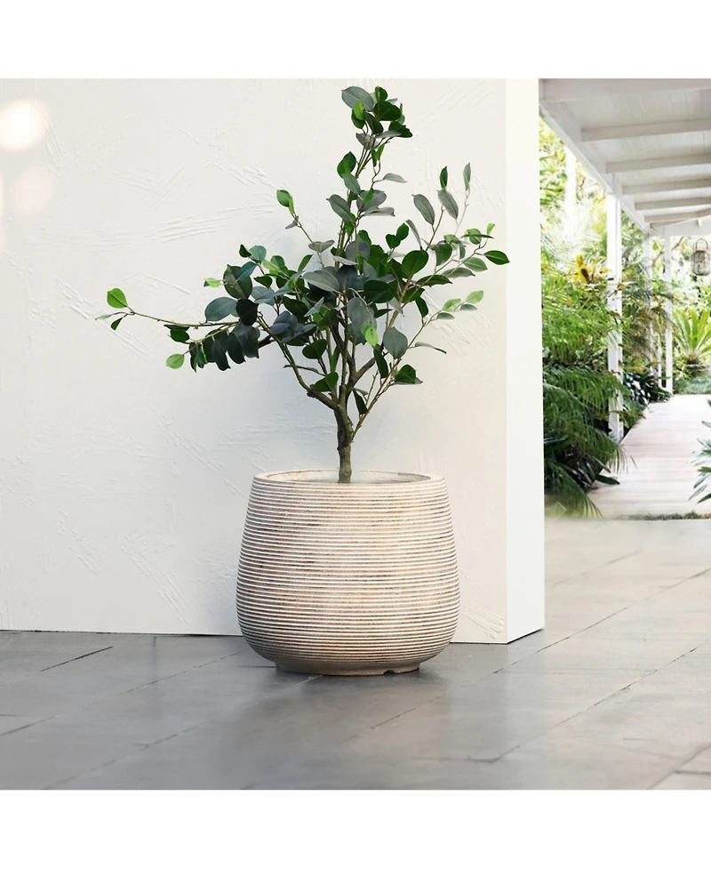 LuxenHome LuxenHome Distressed Tan MgO Tapered Round Planter