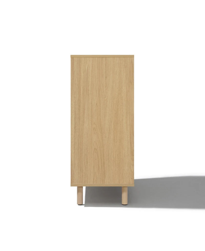 LuxenHome 31.5” Hazel Oak Manufactured Wood Storage Cabinet with Drawer and Rubberwood Legs