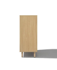 LuxenHome 31.5” Hazel Oak Manufactured Wood Storage Cabinet with Drawer and Rubberwood Legs