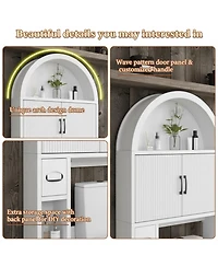 Yigii Over The Toilet Storage Cabinet Freestanding Adjustable Shelf Anti-tip Arched Doors Space-saving Multifunctional