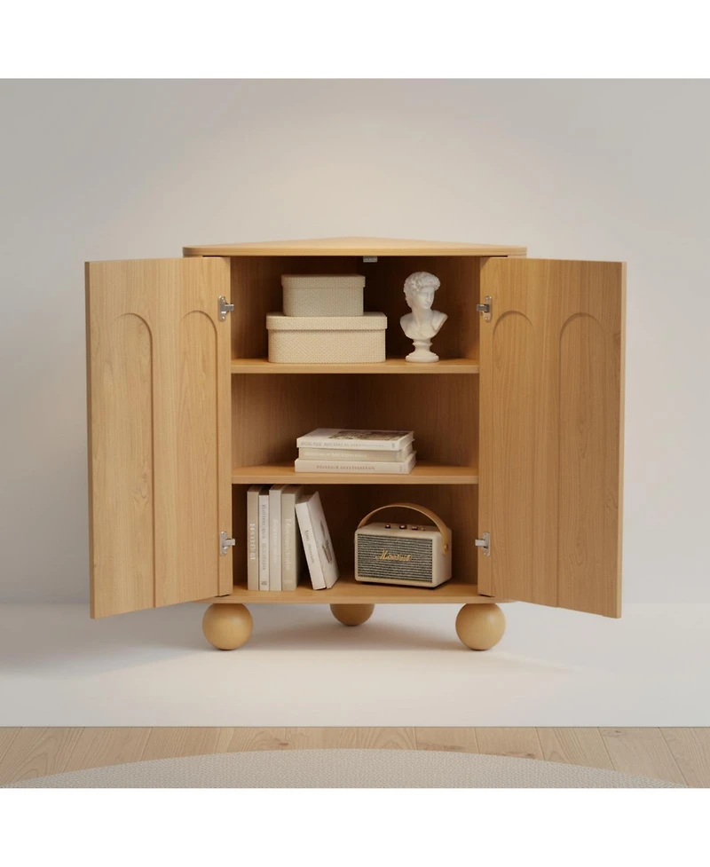 Yigii Mid-Century Modern Corner Cabinet Storage Adjustable Shelf Curved Edge Safe Multi-Space Use