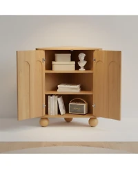 Yigii Mid-Century Modern Corner Cabinet Storage Adjustable Shelf Curved Edge Safe Multi-Space Use