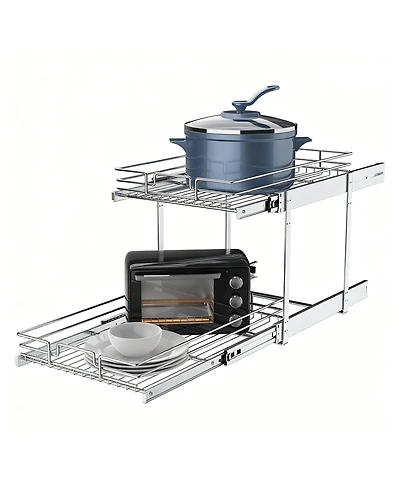 Yigii 2-Tier Metal Pullout Cabinet Organizer, Chrome