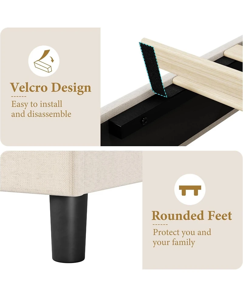 gaomon Bed Frame with Upholstered Headboard, Frame, Heavy-Duty Platform Strong Wood Slats, No Box Spring Needed