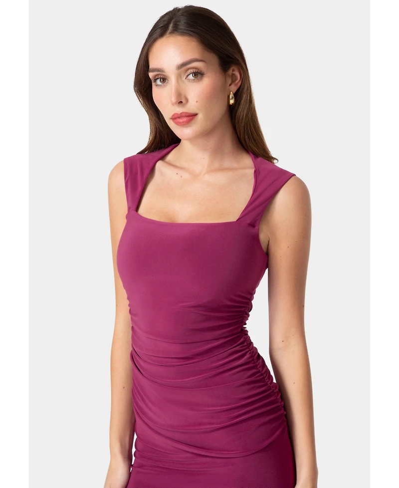 Bebe Women's Square Neck High Slit Midi Dress