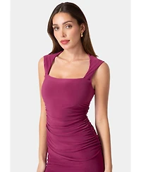 Bebe Women's Square Neck High Slit Midi Dress