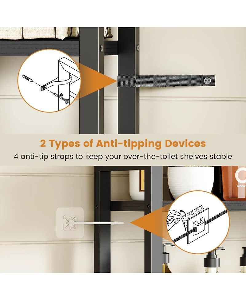 Yigii 3-tier Over-the-Toilet Storage Rack Space-Saving Bathroom Organizer Multi-Functional Shelf