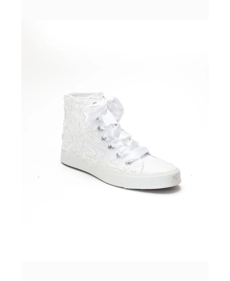 Forever & Always Shoes Women's Isolde Lace High Top Bridal Sneaker