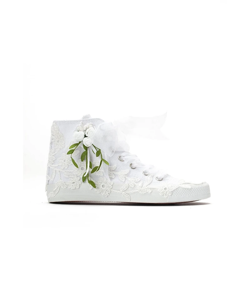 Forever & Always Shoes Women's Sylvara Floral Lace Ribbon Bridal High Top Sneaker