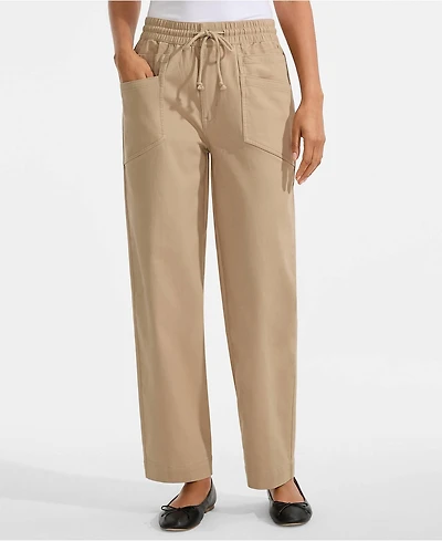 Lands' End Women's Herringbone Chino High Rise Relaxed Straight Drawstring Ankle Pants