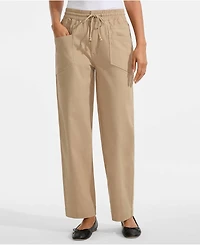 Lands' End Women's Herringbone Chino High Rise Relaxed Straight Drawstring Ankle Pants