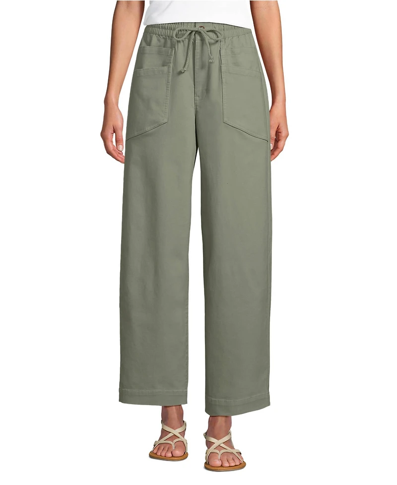 Lands' End Women's Herringbone Chino High Rise Relaxed Straight Drawstring Ankle Pants