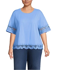 Lands' End Plus Short Sleeve Slub Jersey Cutwork T-Shirt