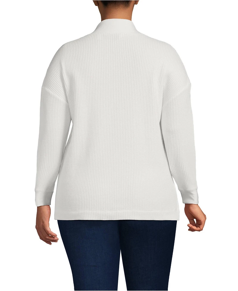 Lands' End Plus Long Sleeve Waffle Shawl Collar Henley