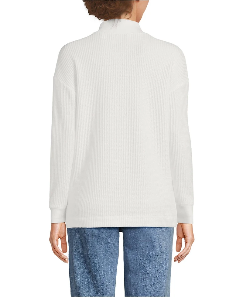 Lands' End Women's Long Sleeve Waffle Shawl Collar Henley