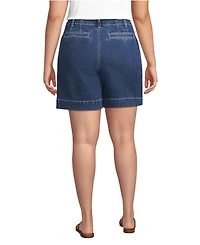 Lands' End Women's Soft Denim High Rise 7" Pleated Trouser Shorts
