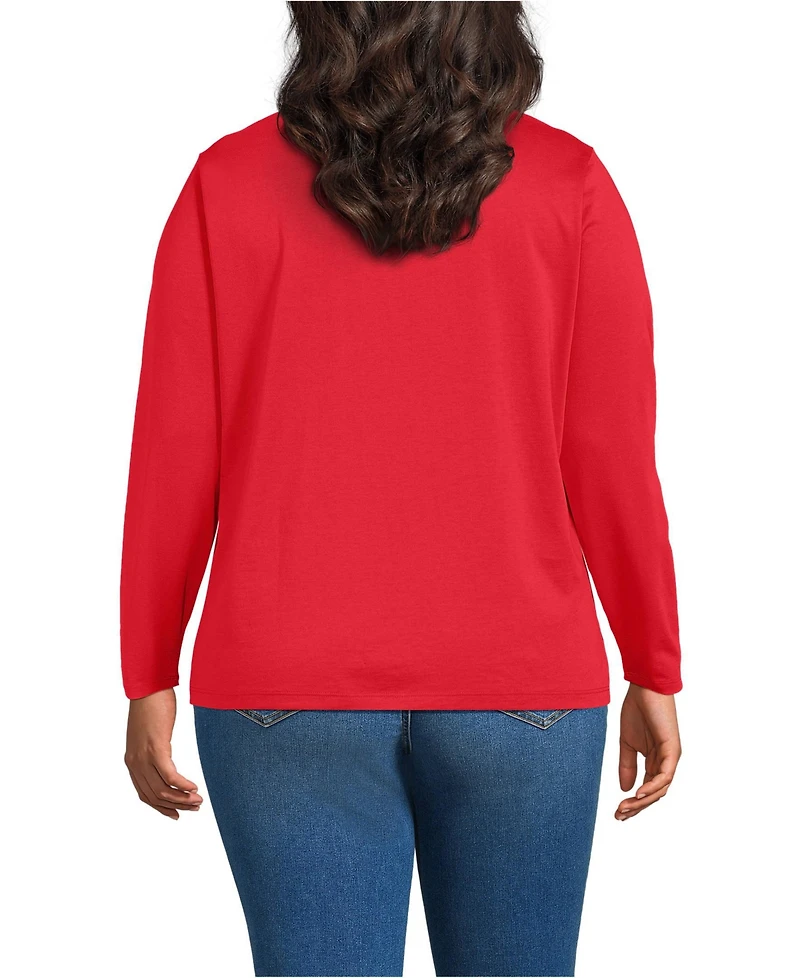 Lands' End Plus Relaxed Supima Cotton Long Sleeve V-Neck T-Shirt