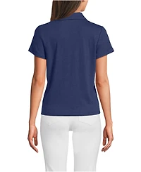 Lands' End Women's Linen Blend Short Sleeve Button Front Polo Top