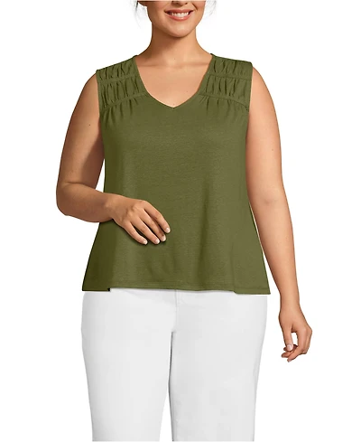 Lands' End Plus Linen Blend Smocked Flowy Tank