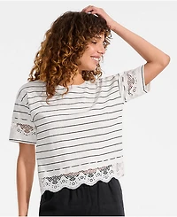 Lands' End Petite Short Sleeve Slub Jersey Cutwork T-Shirt