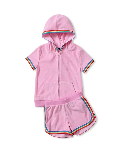 Lands' End Girls Terry Zip Front Top and Shorts Cover Up Set