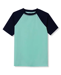Lands' End Big Boys Husky Chlorine Resistant Short Sleeve Crew Neck Upf 50 Rash Guard