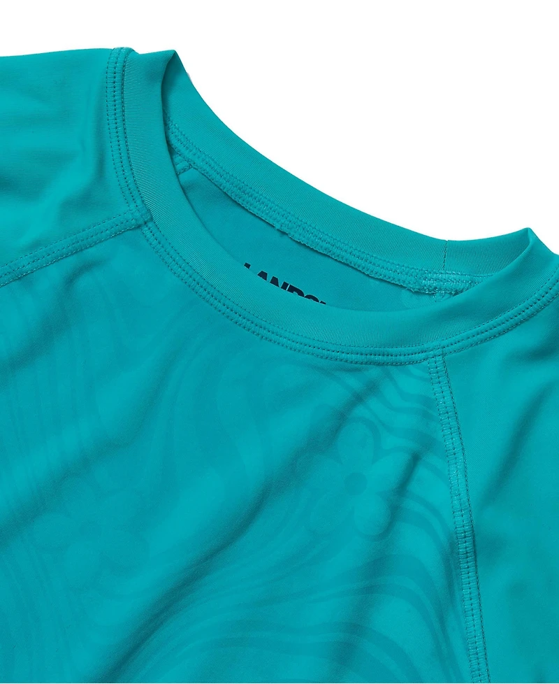 Lands' End Girls Slim Chlorine Resistant Short Sleeve Magic Print Swim Rash Guard