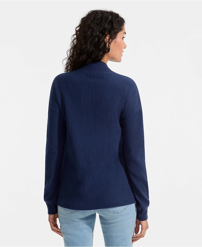 Lands' End Women's Long Sleeve Waffle Shawl Collar Henley