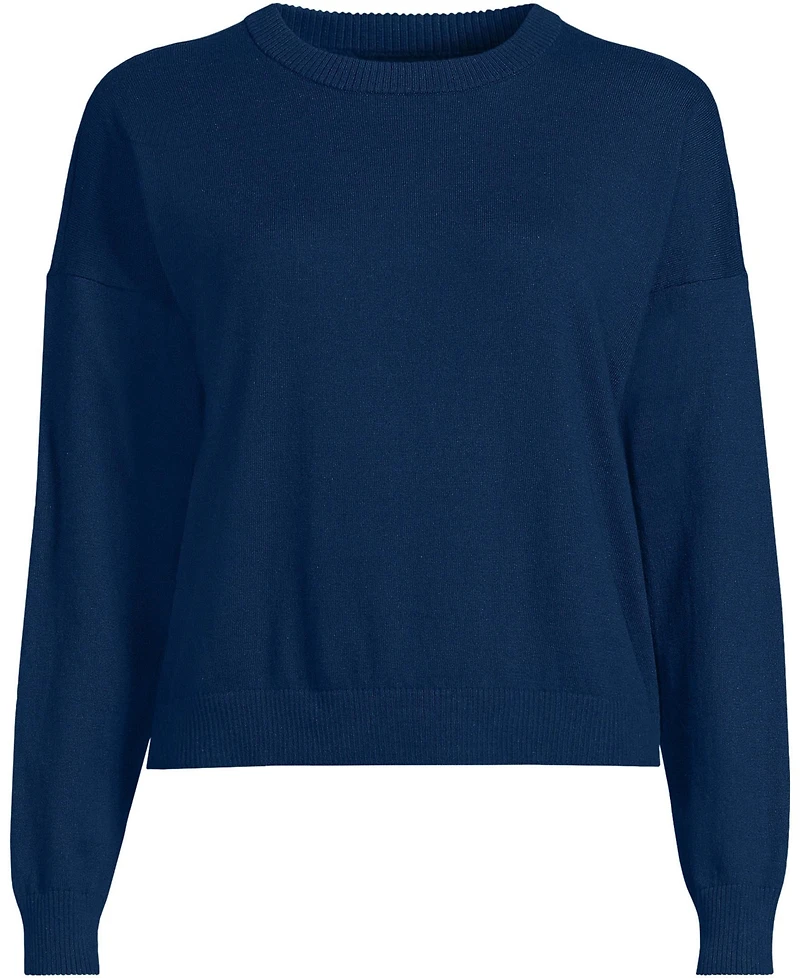 Lands' End Women's Cotton Wedge Crew Neck Sweater