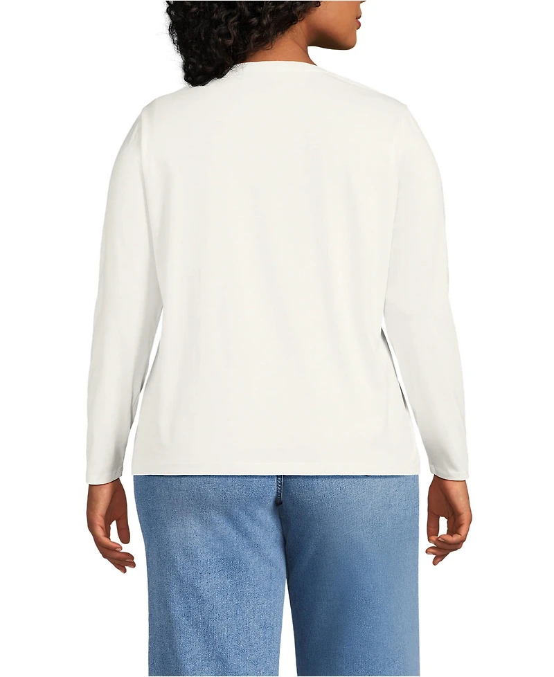 Lands' End Plus Relaxed Supima Cotton Long Sleeve V-Neck T-Shirt