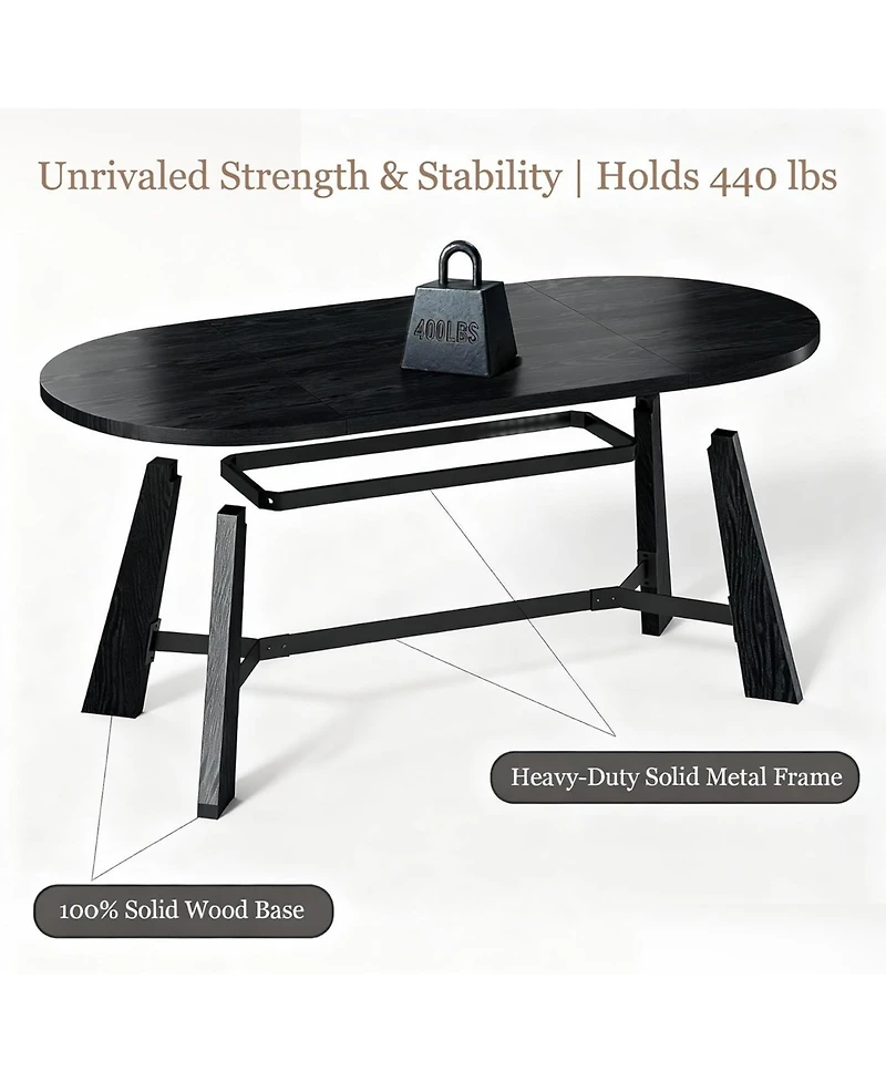 logicfox 70.8" Oval Work Desk for 6-8 People Rustic Style with Tapered Legs Boardroom Office Meeting Conference Room