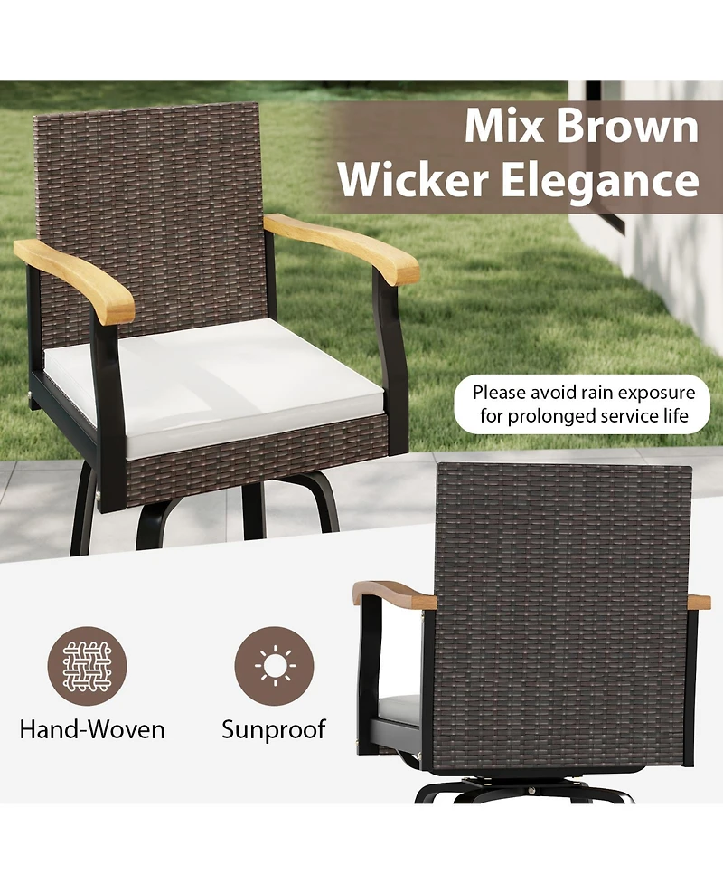 Gymax 2 Pcs Outdoor Rattan 360 degree Swivel Bar Stool w/ Removable Cushion Footrests