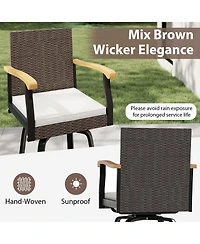 Gymax 2 Pcs Outdoor Rattan 360 degree Swivel Bar Stool w/ Removable Cushion Footrests