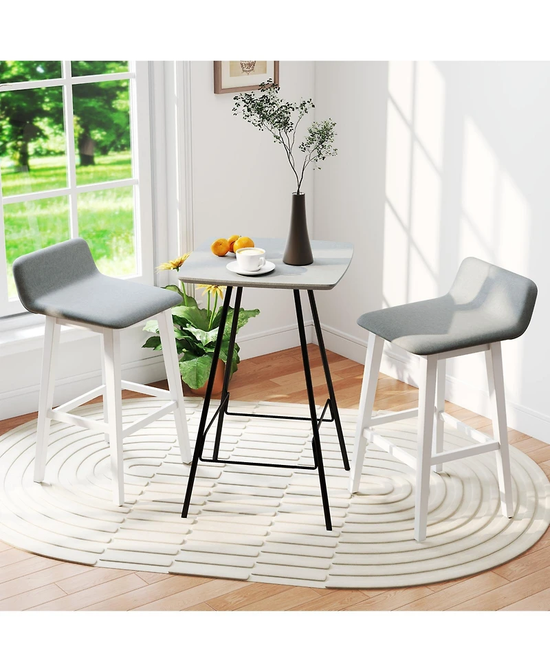 Gymax 2PCS 29'' Upholstered Barstools w/ Low Back Footrest and Wood Legs for Kitchen