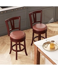 Gymax 30'' Bar Height Swivel Barstools Set of 4 High Backs and Footrests Solid Wood