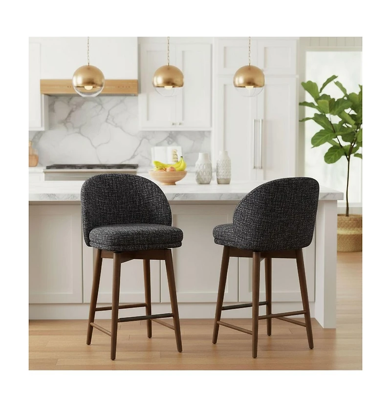 Maison Boucle 25.5" Swivel Counter Height Stools with Solid Wood Legs Set of 2