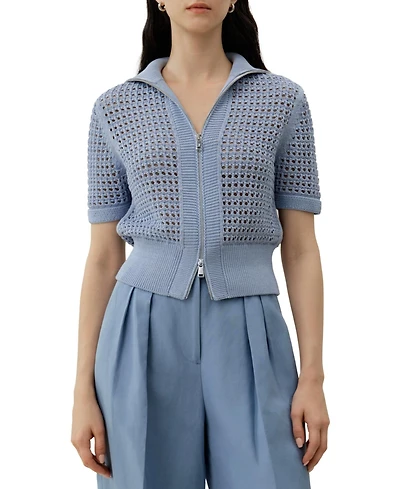 Lilysilk Women's Toscana Pointelle Knit Double-Zip Cardigan