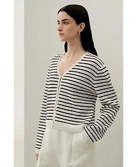 Lilysilk Women's Toscana Striped Pointelle Cardigan