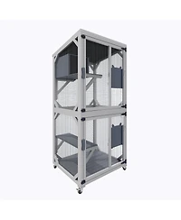 Zeus and Ruta Large Outdoor Cat Enclosure Catio With Wheels Multi Level Wooden Cat House With Platforms Lockable Doors