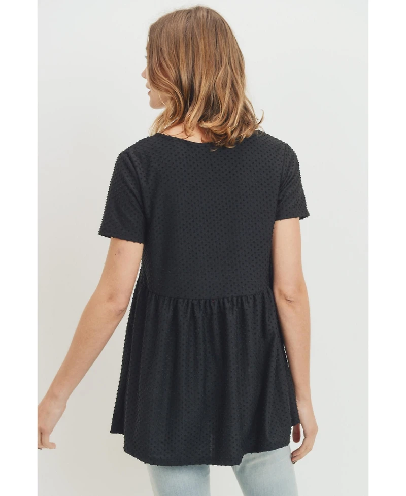 Hello Miz Maternity Swiss Dot V-Neck Empire Waist Short Sleeve Top