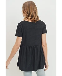 Hello Miz Maternity Swiss Dot V-Neck Empire Waist Short Sleeve Top